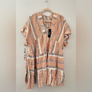 7. NWT Lulu's Linen Mini Dress Oversized Orange Dusty Blue Bathing Suit Coverup